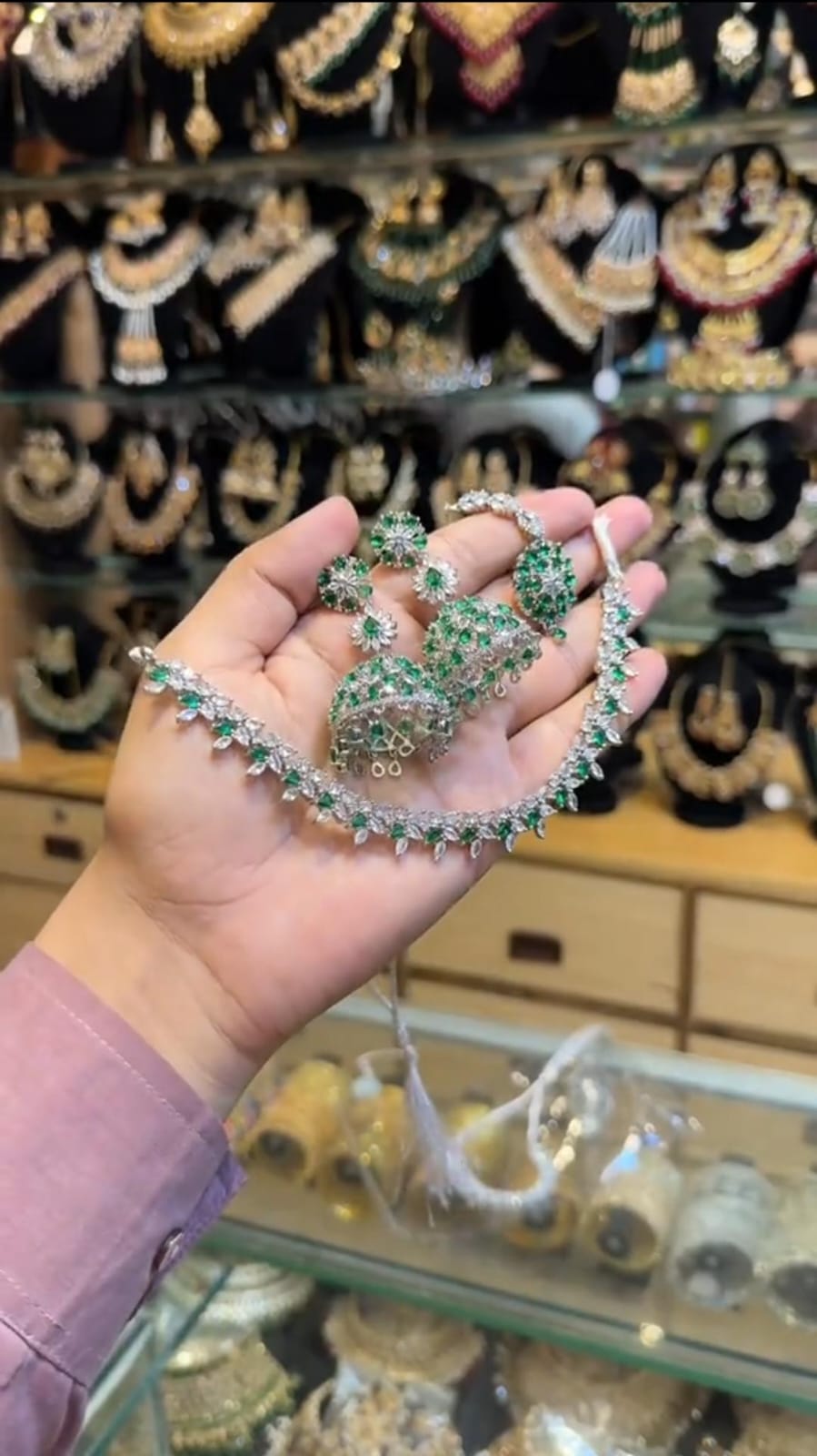 Zircon Necklace Jhumka Set