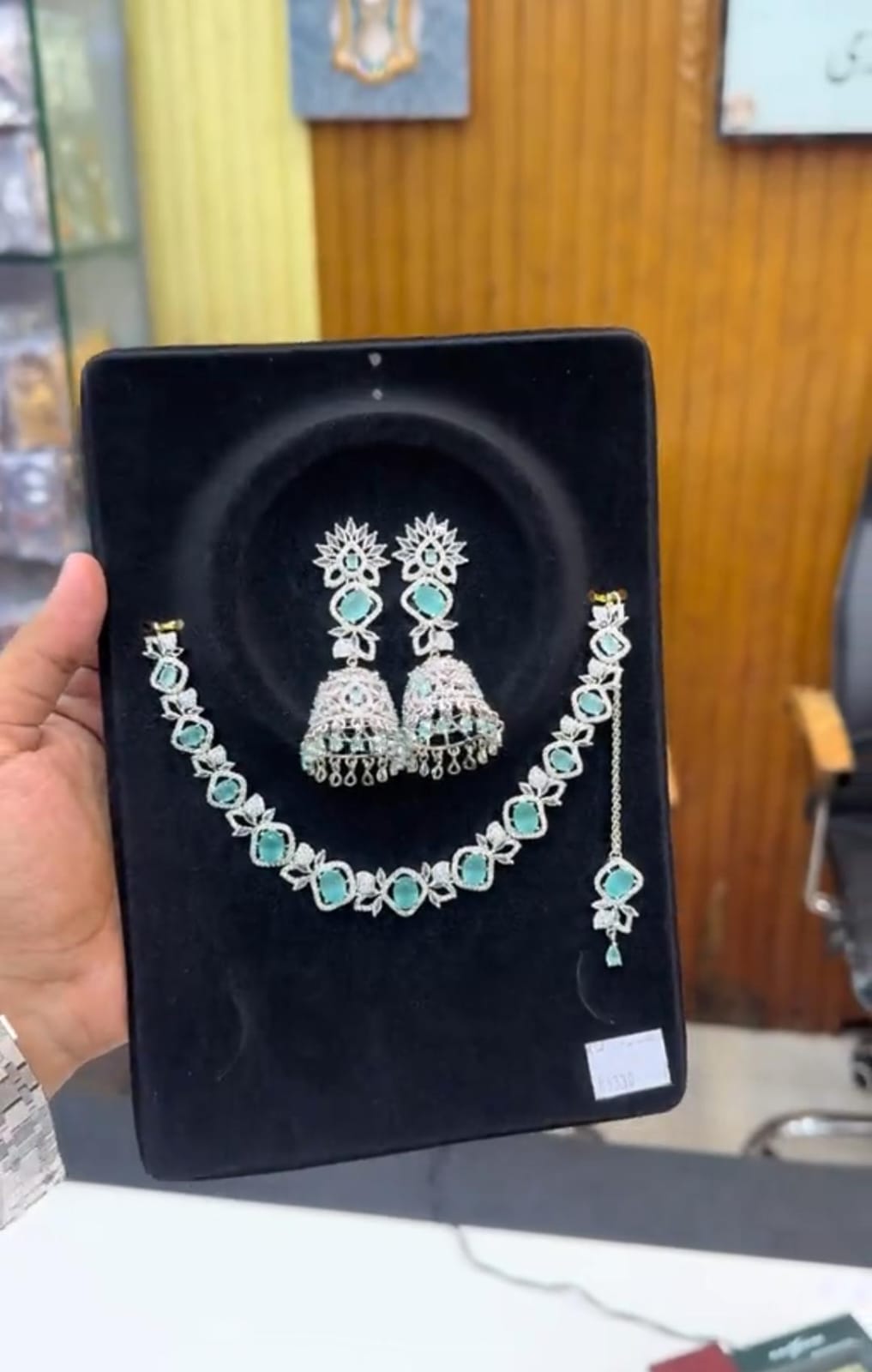 Zircon Stone Necklace Jhumka Set